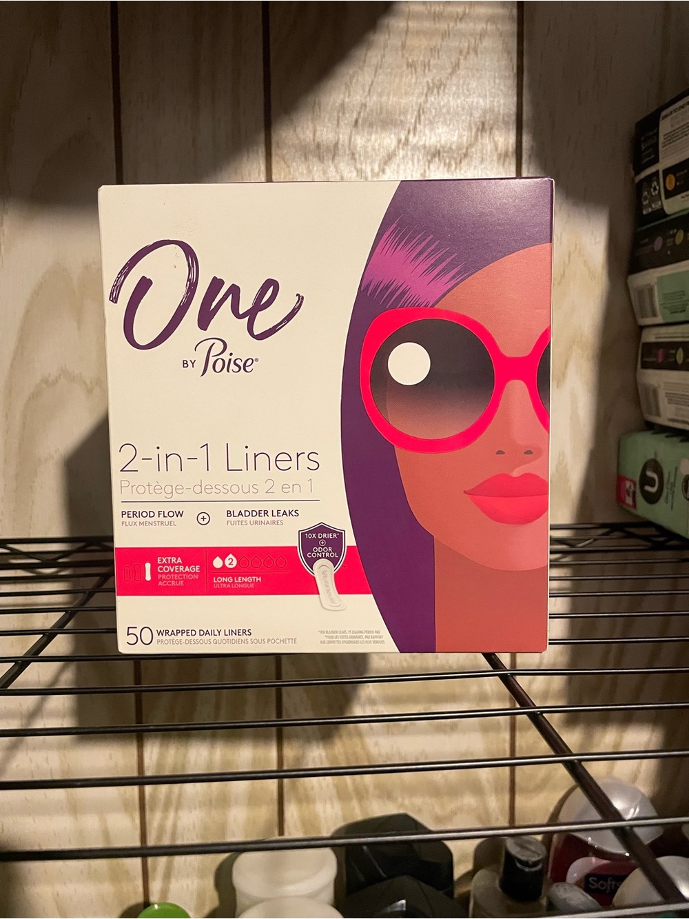 One by Poise 2-in-1 Liners – Pink & Purple Packaging